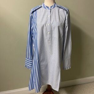 Derek Lam 10 Crosby Blue and White Striped Asymmetrical Shirt Dress - Size L